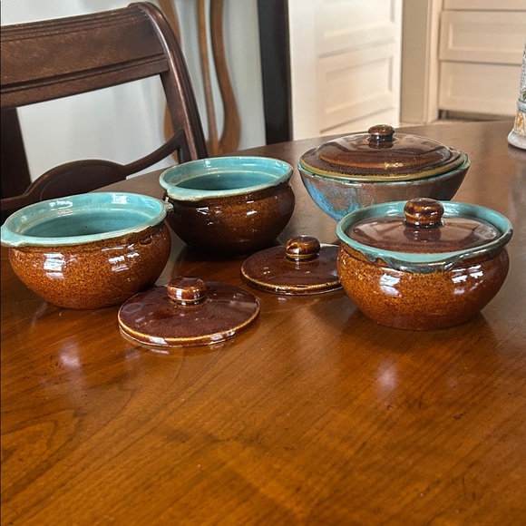 Rustic Ceramic Set of 4 Lidded Round Cannisters